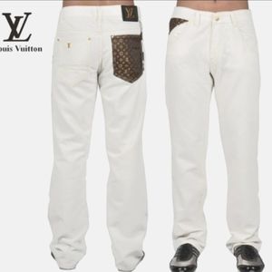 White,Signature and gold LV emblems Jeans with Sig Back pocket